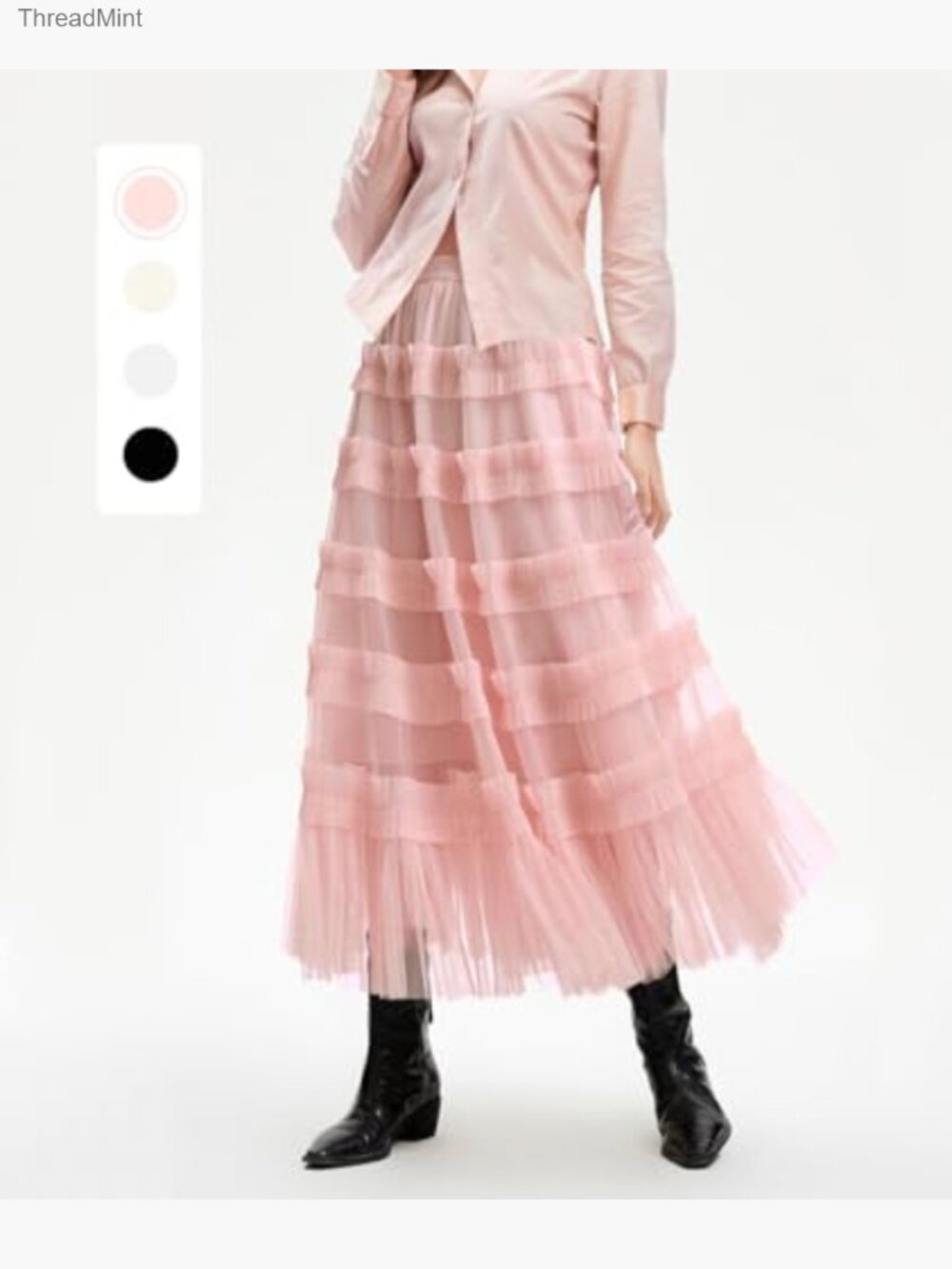 Long Tulle Maxi Skirt A-Line Mesh Tutu Fairy Tiered Flowy Elastic Waist - Picture 2 of 7